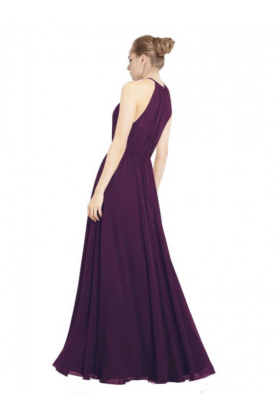 Chiffon Cabeçada Sem Mangas Buraco da fechadura Comprimento Chão Vestido de Festa / Vestido de Madrinha Baratos